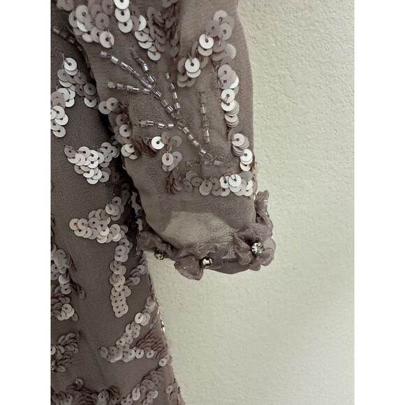 Mac Duggal Pink Long Sleeve Sequin Embellished Cocktail Dress Size 6 - Picture 5 of 12